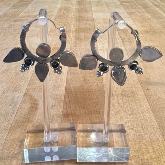 Antique Boho Vintage Turquoise Hoop Earrings - Picture 6 of 6